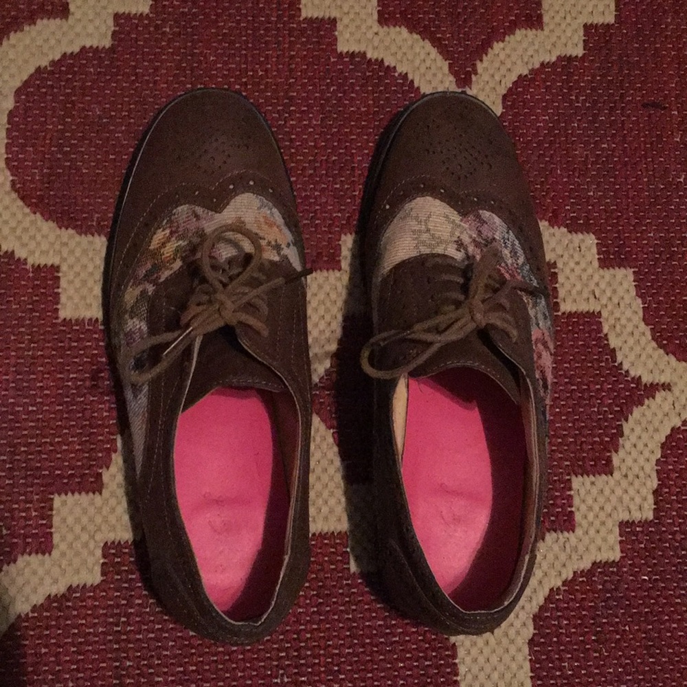 Brown and floral print oxfords